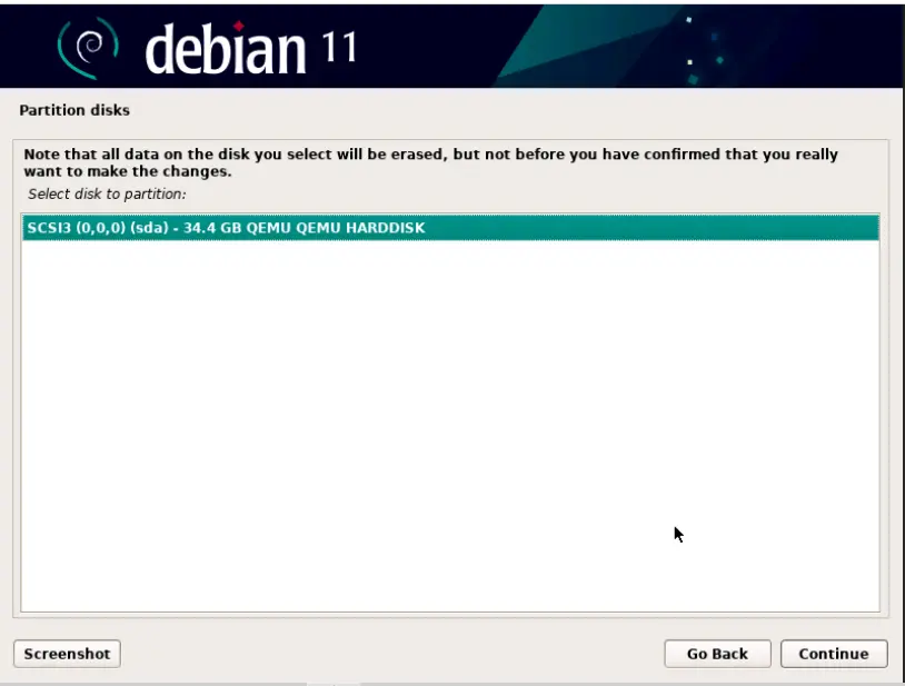 Debian Install Select Disk to Format